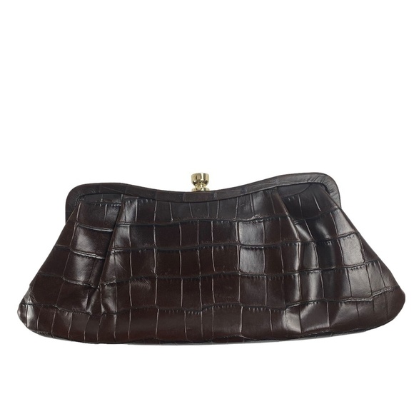 BANANA REPUBLIC - Banana Republic Clutch in Croc Embossed 100% Leather Brown - Picture 1 of 11
